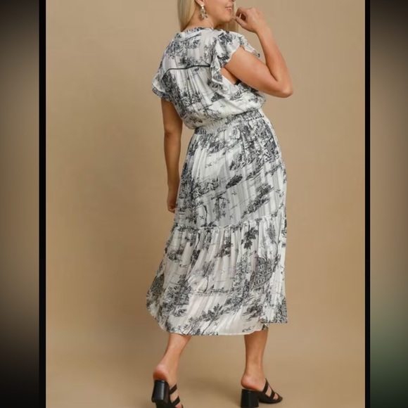 Umgee Black and White Scenic Print Midi Dress - Picture 2 of 7